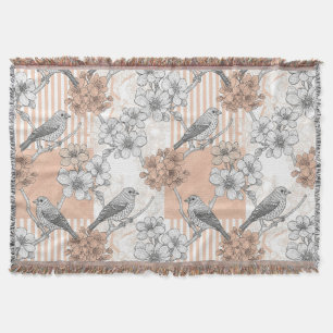 Cobertor Floral de Pássaro Vintage em Listra Toile (5)