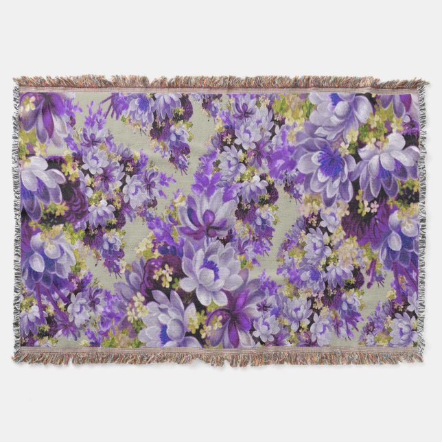 Cobertor Floral Dourado E Roxo (Frente)