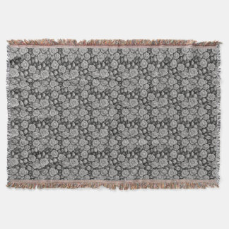 Cobertor Floral Escura Preto Cinza Rosas Estética