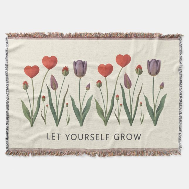 Cobertor Floral Heart Tulips Let Yourself Grow Quote (Frente)