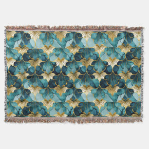 Cobertor Floral Japonês Verde Água Dourado