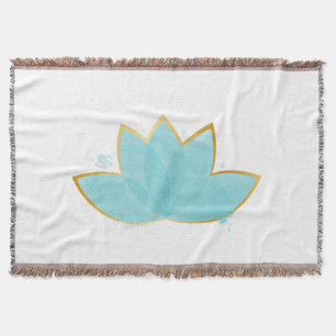 Cobertor Floral Lotus Watercolor Seafoam Azul e Faux Dourad