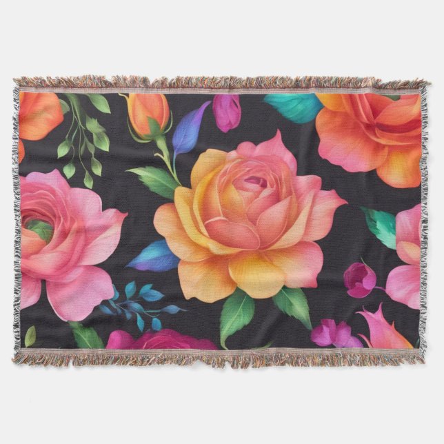 Cobertor Floral Patern Rosa Throw Blanket (Frente)