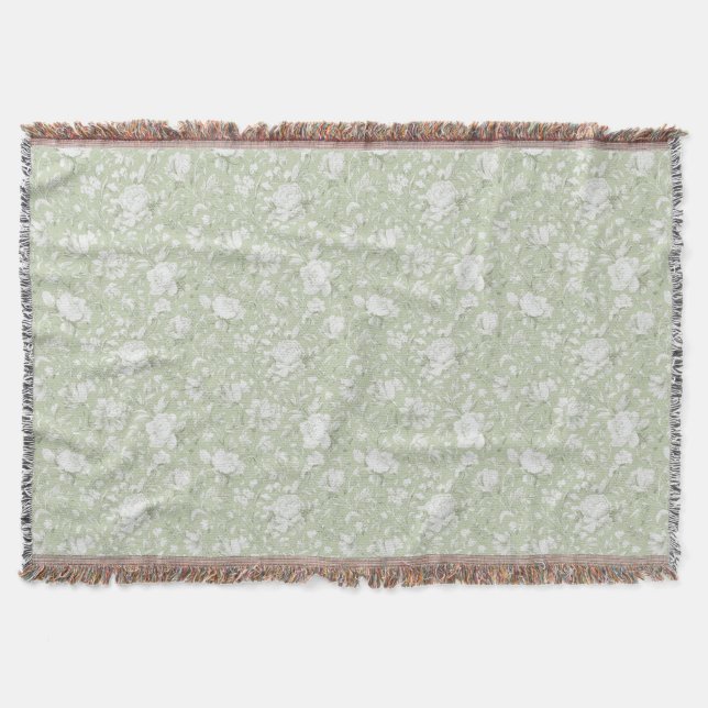 Cobertor Floral Romântico Verde Branco   (Frente)
