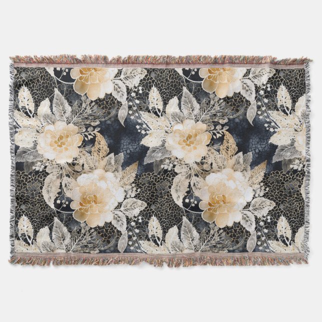 Cobertor Floral Selvagem Negra-Leopardo (Frente)