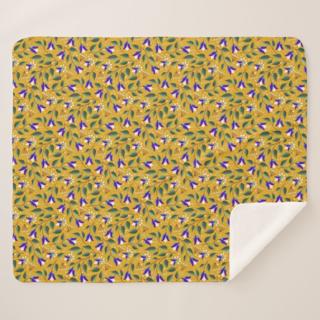 Cobertor Floral Sherpa em Amarelo e Roxo  (Frente (Horizontal))