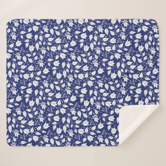 Cobertor Floral Sherpa em Azul Marinho e Branco