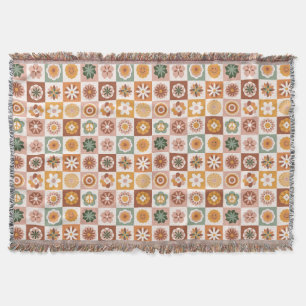 Cobertor Floral Xadrez Groovy Retro