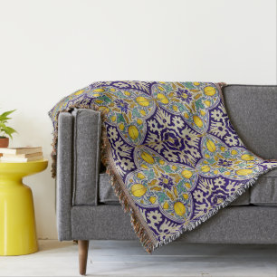 Cobertor Flores Amarelas do Padrão Mediterrânico Azul