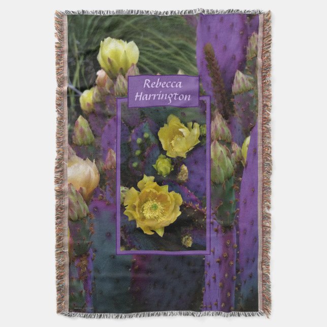 Cobertor Flores Amarelas Púrpuras De Opuntia Perea Cactus (Frente Vertical)