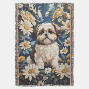 Cobertor Flores Brancas de Margarida Cachorros Shih Tzu