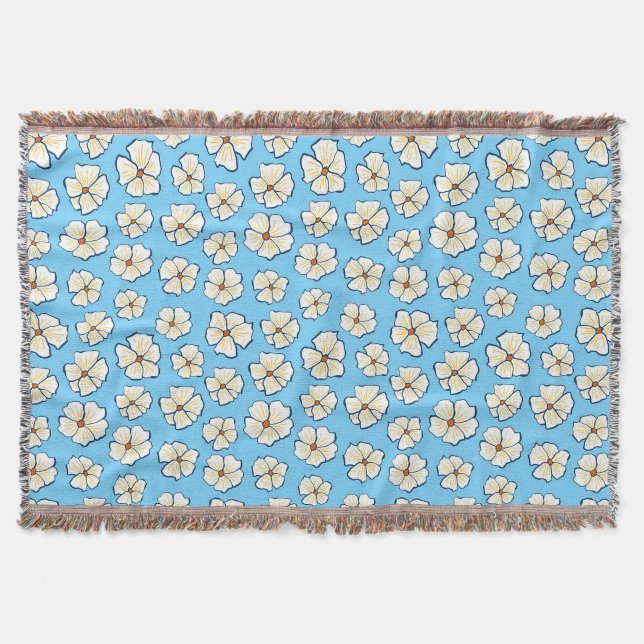Cobertor Flores Brancas em um Fundo Azul (Frente)