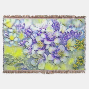 Cobertor Flores Brancas Modernas de Cereja Roxo Aquarela