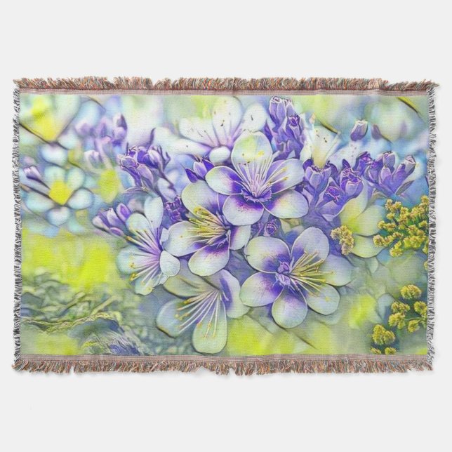 Cobertor Flores Brancas Modernas de Cereja Roxo Aquarela (Frente)