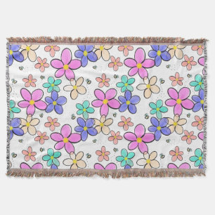 Cobertor flores coloridas arco-íris brilhantes abelhões flo