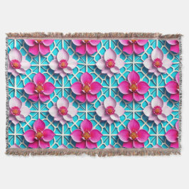 Cobertor Flores Cor-de-Rosa em um Fundo Geométrico Azul