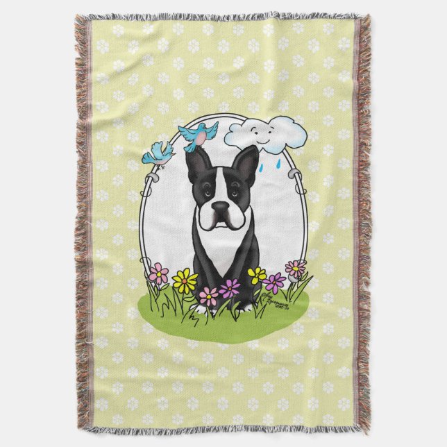 Cobertor Flores da primavera Boston Terrier Dog (preto) Cut (Frente Vertical)