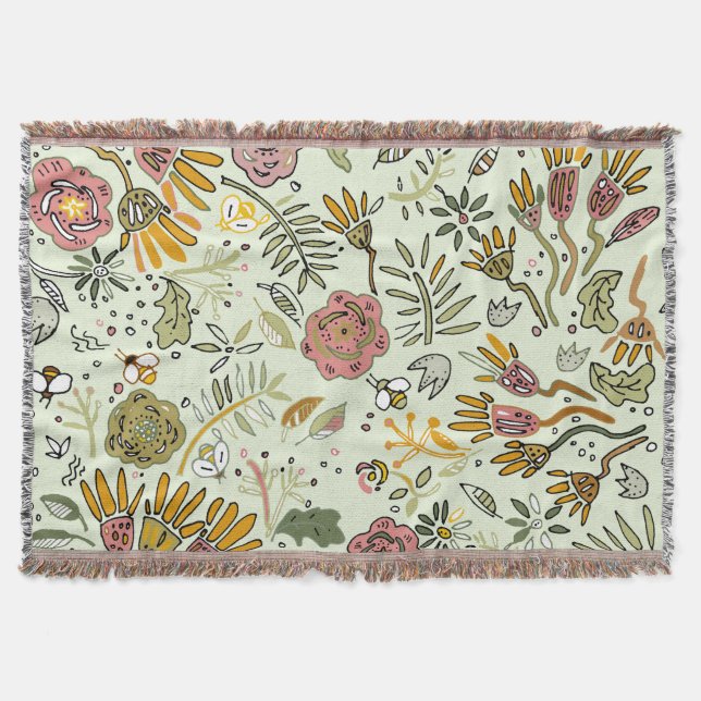 Cobertor Flores De Abelhas Florais De Aquarelas Modernas El (Frente)