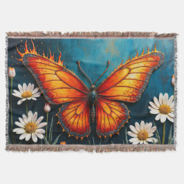 Cobertor Flores de camomila de insetos laranja vívidos