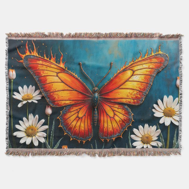 Cobertor Flores de camomila de insetos laranja vívidos (Frente)