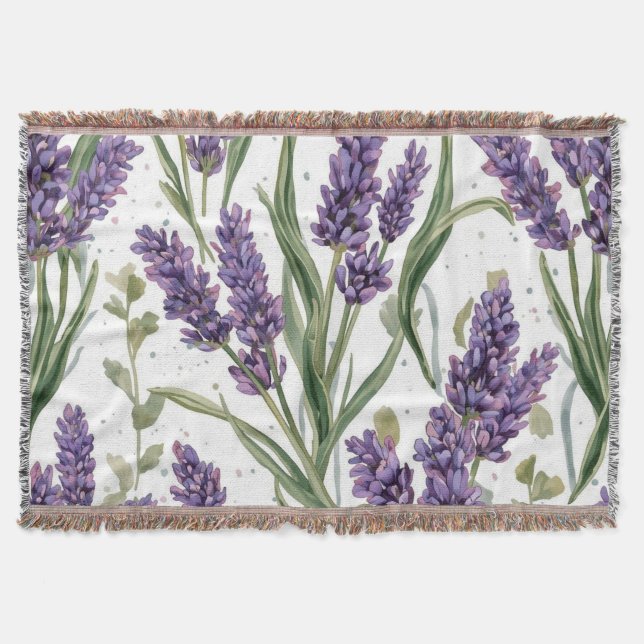 Cobertor Flores de Lavanda Roxa Botânica Aquarela (Frente)