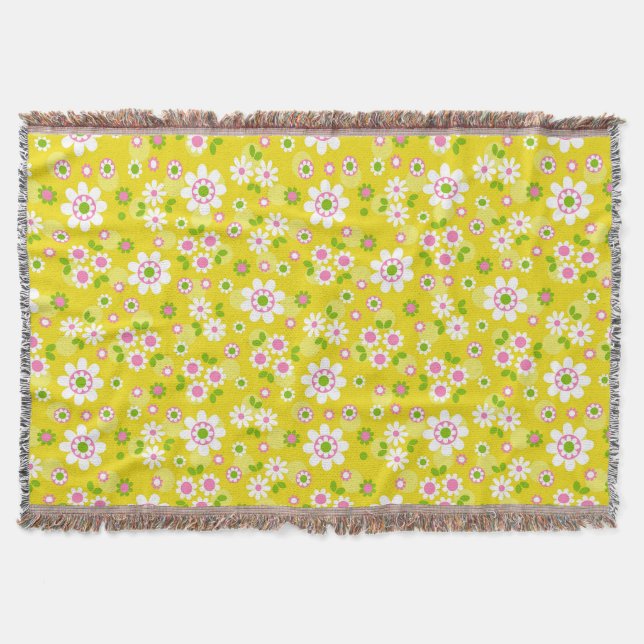 Cobertor Flores de Mod Retro Amarelo e Branco (Frente)