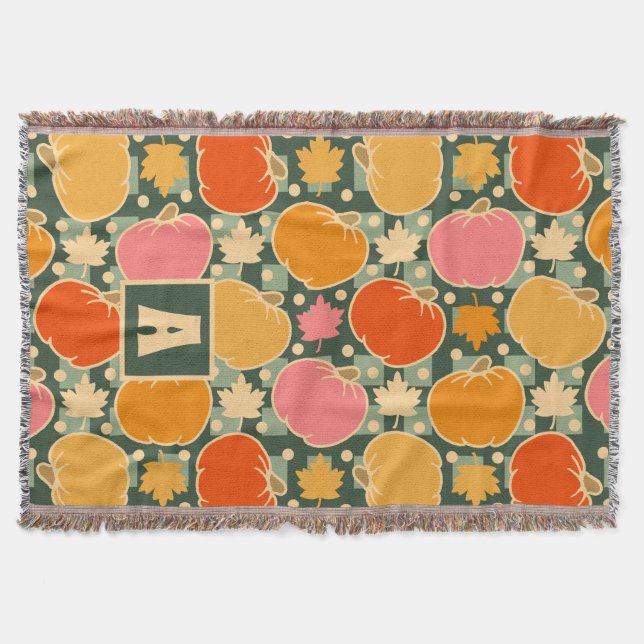 Cobertor Flores de outono e Xadrez verde de Boho Boho (Frente)