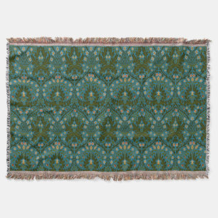 Cobertor Flores de Outono William Morris Azul Verde Vintage