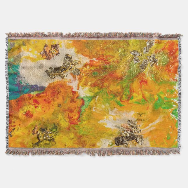 Cobertor Flores de Verão abstrato Laranja Dourado Amarelo (Frente)