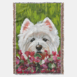 Cobertor Flores de Westie e Rosa