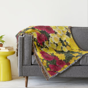 Cobertor Flores Douradas de outono de Chrysanthemum, Vermel