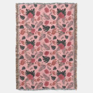 Cobertor Flores e folhas de padrão uniforme, cor-de-rosa,