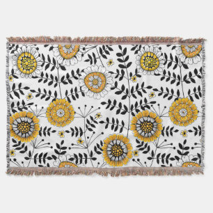 Cobertor Flores e folhas de rabo em amarelo e preto