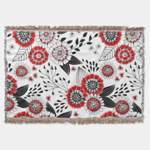 Cobertor Flores e folhas de rabo em vermelho e preto
