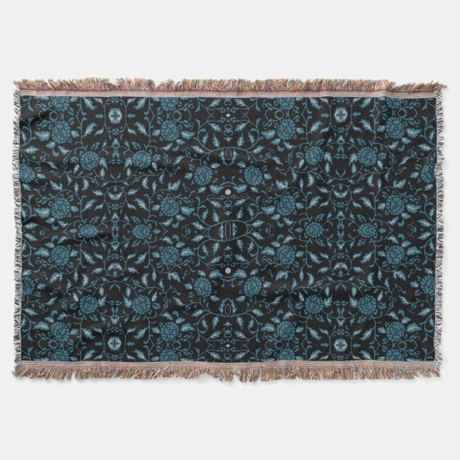 Cobertor Flores Elegantes, Black and Teal Damask (Frente)