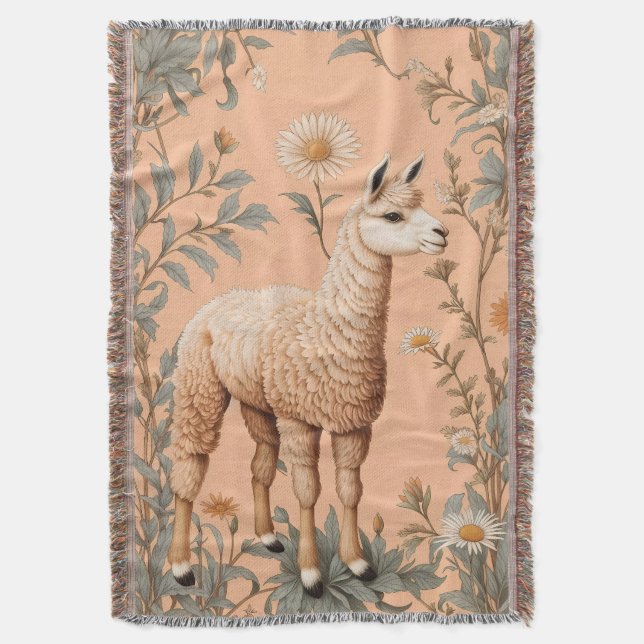 Cobertor Flores Elegantes Lama e Daisy em Pêssego (Frente Vertical)