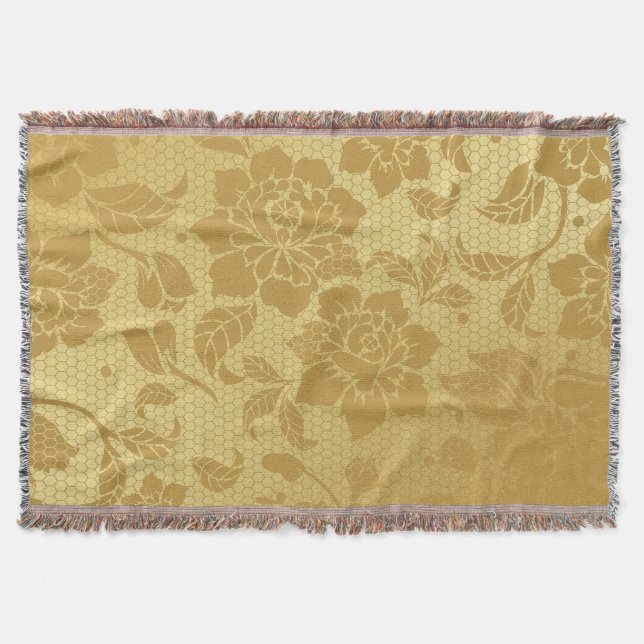 Cobertor Flores Florais Elegante do Ouro Dourado Honeycomb (Frente)