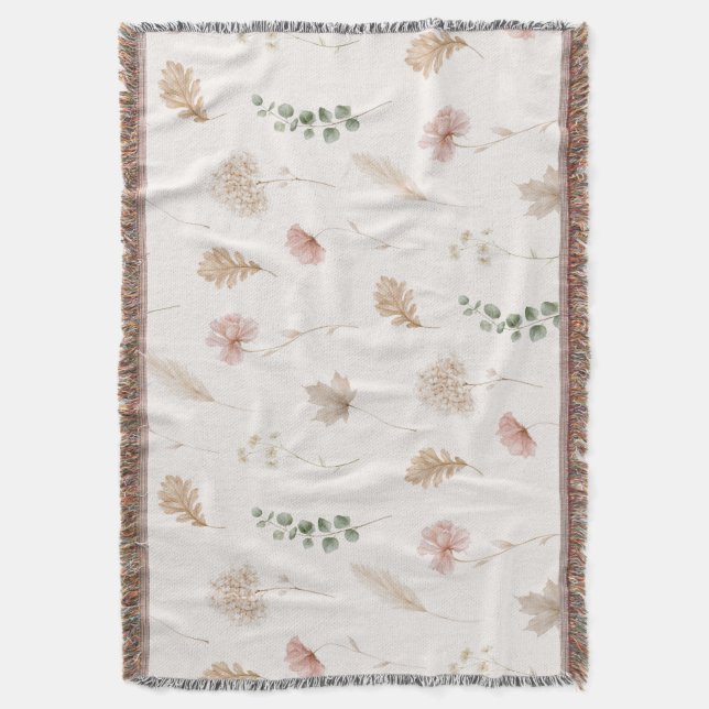 Cobertor Flores Folhas Creme Rosa  (Frente Vertical)