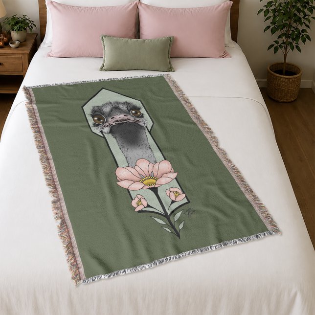 Cobertor Flores Rosa de Avestruz Verde Oliva Art Déco (Criador carregado)