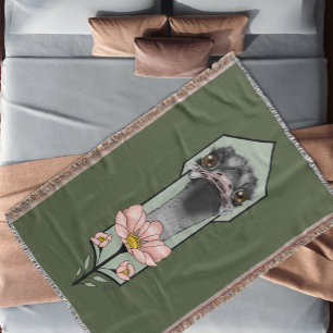 Cobertor Flores Rosa de Avestruz Verde Oliva Art Déco