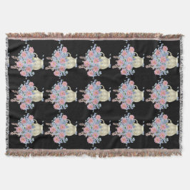 Cobertor flores rosa e azul com fundo preto