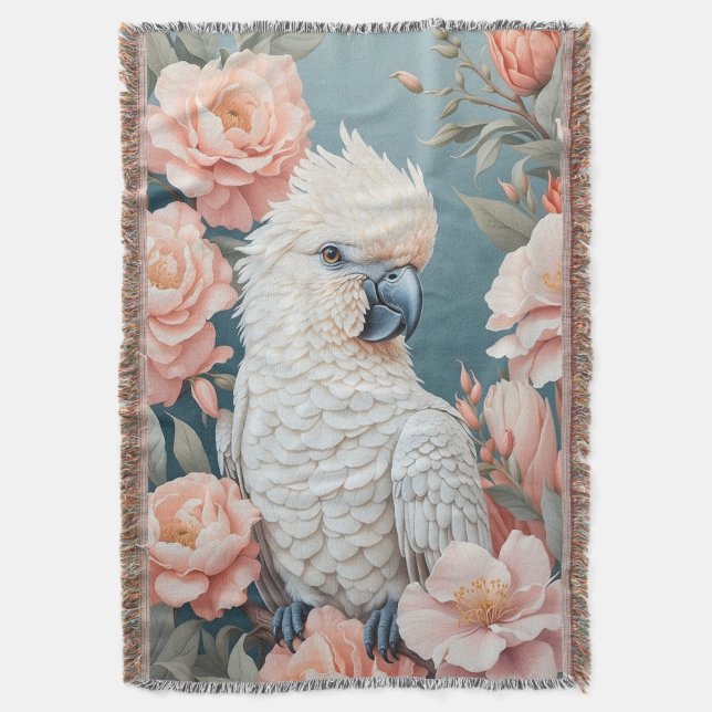 Cobertor Flores Rosa Suaves De Cockatoo De Papagaio Moles (Frente Vertical)