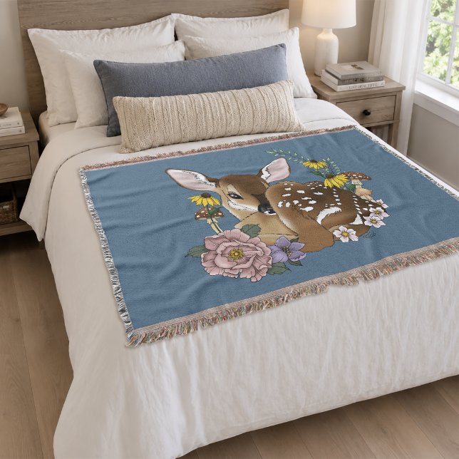 Cobertor Flores Silvestres Fofas Corça Azul Bebê Deer Bosqu (Criador carregado)