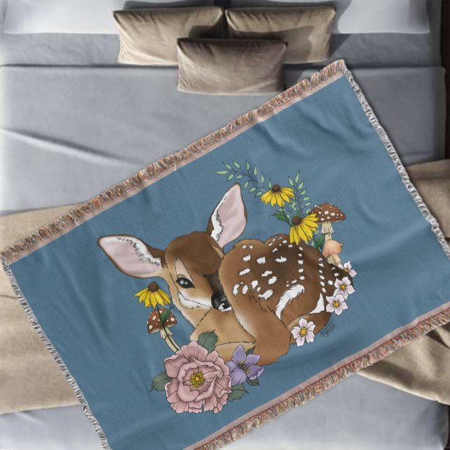Cobertor Flores Silvestres Fofas Corça Azul Bebê Deer Bosqu (Criador carregado)