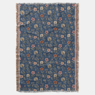 Cobertor Flores silvestres simples bordadas em fundo de jea