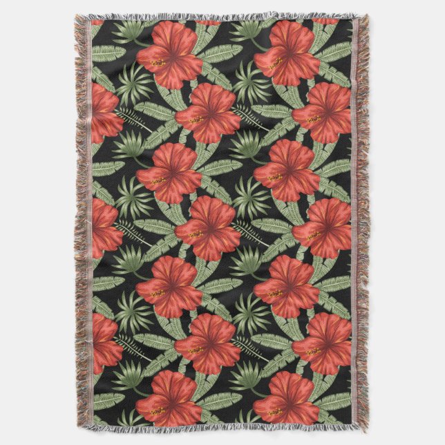 Cobertor Flores tropicais vermelhas Folhas verdes (Frente Vertical)