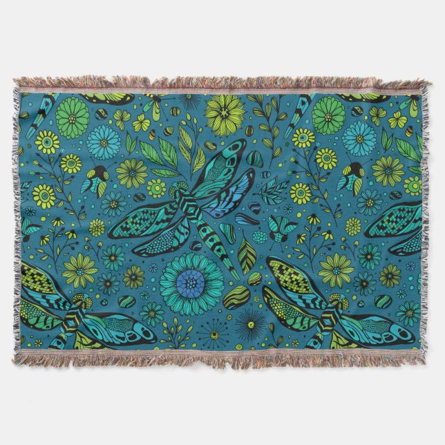 Cobertor Fly, fly dragonfly on blue (Frente)