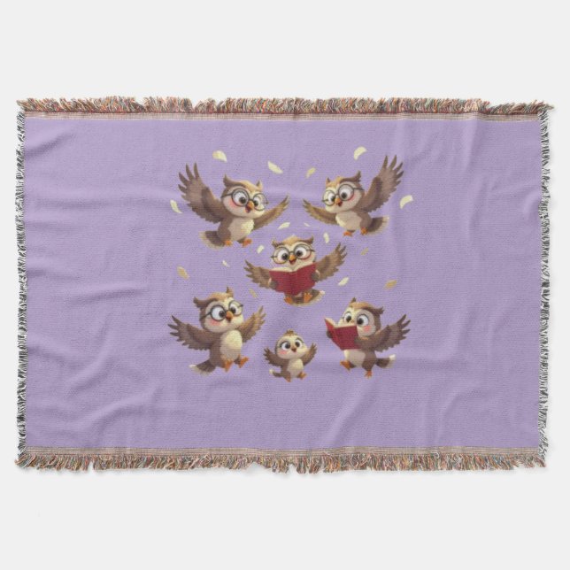 Cobertor "Flying Funny Owls – Disney Cartoon Style" (Frente)