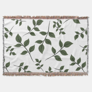 Cobertor Folhagem com Folhas Verdes em Branco