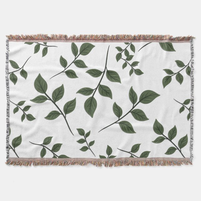 Cobertor Folhagem com Folhas Verdes em Branco (Frente)